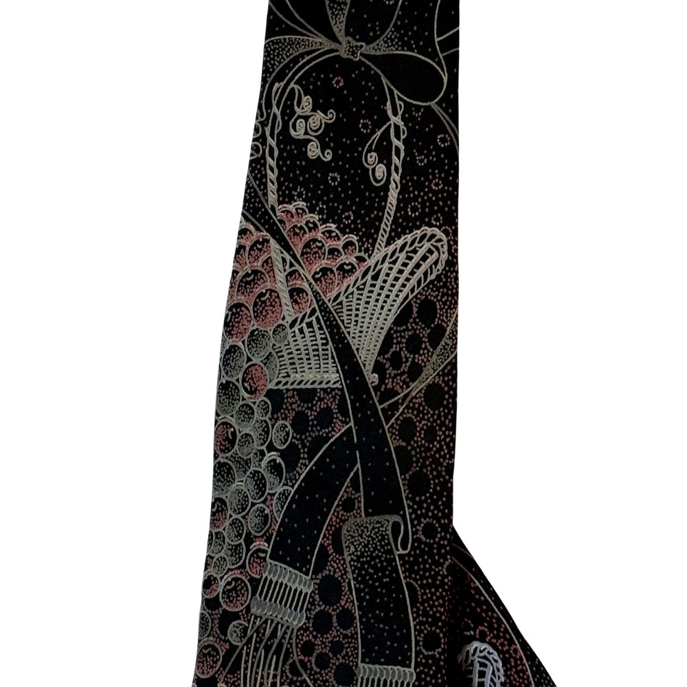 Vintage DIOR Tie Mens Black Silk Abstract Whimsical Swirls Designer Necktie